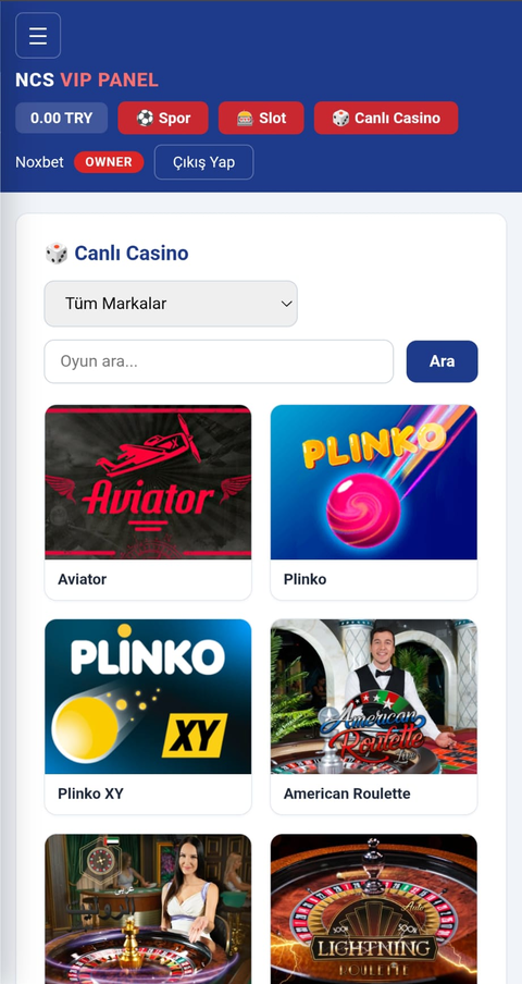 Canlı casino ekranı